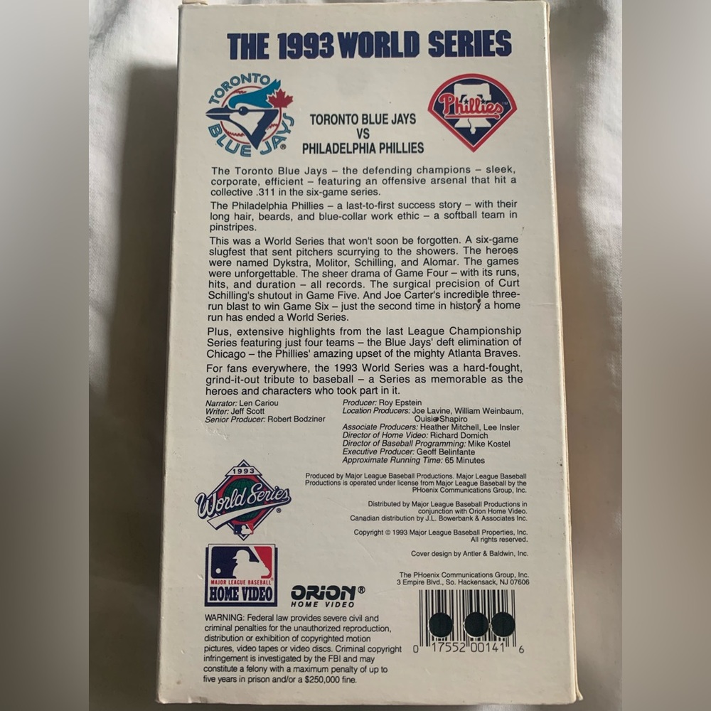 MLB World Series 1993 VHS tape Blue Jays vs Phillies Vintage - Picture 2 of 2